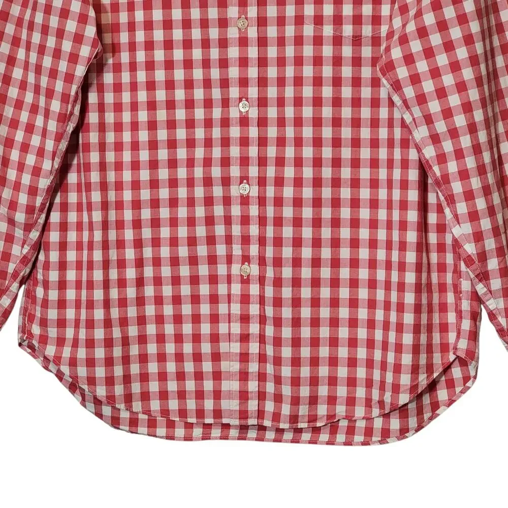 J.Crew Red White Check Cotton Button Front Long Sleeve Shirt L Preppy Casual